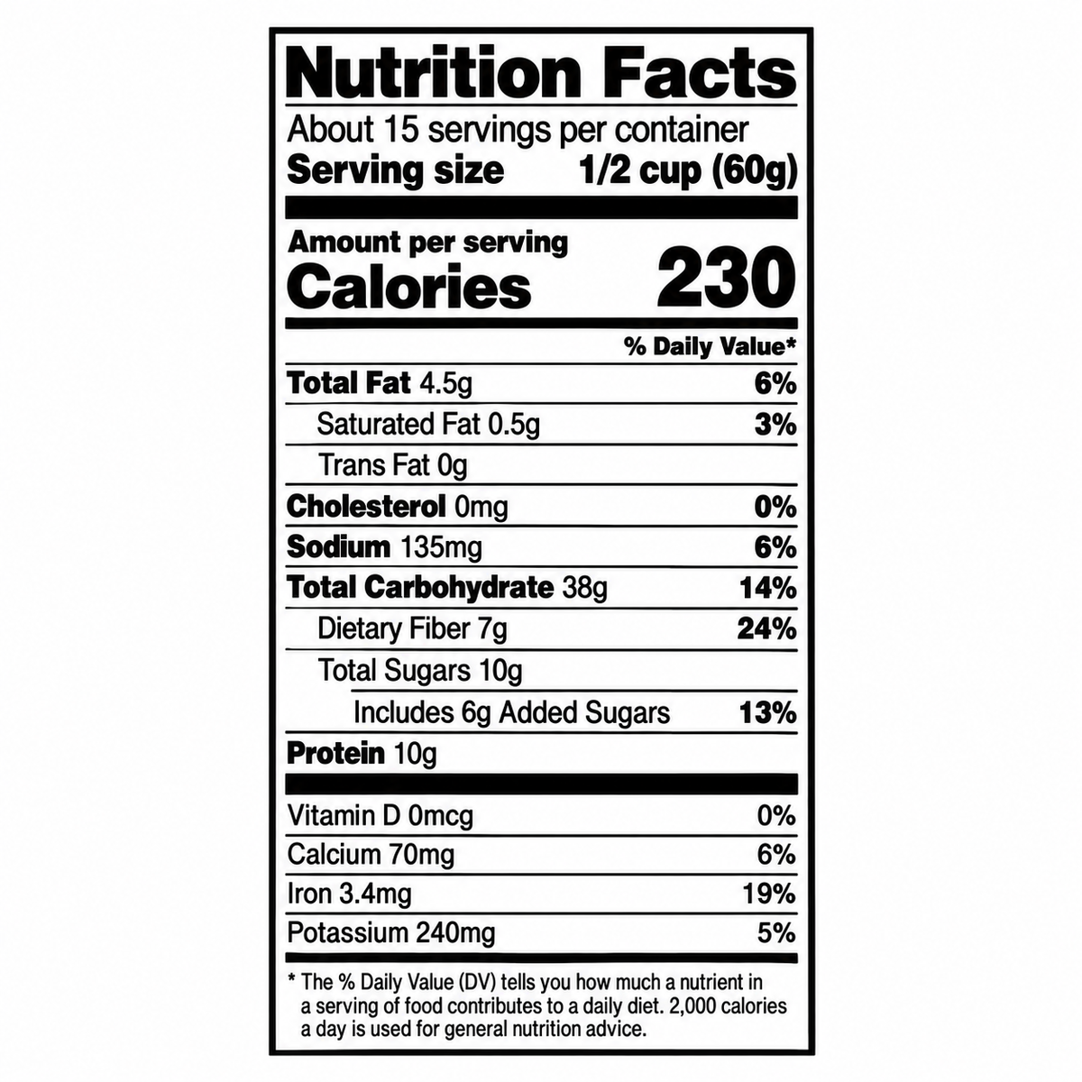 Nutrition facts label for Wildberry Protein Oats by Seven Sundays, detailing calories, fats, fiber, and protein content.
