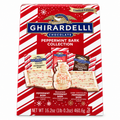 Ghirardelli Peppermint Bark Chocolates Limited Edition packaging featuring festive peppermint and chocolate treats.