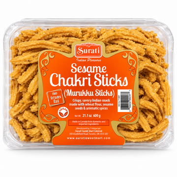 Sesame Chakri Sticks 21.1 oz pack from Surati, crispy savory Indian snack with sesame and spices.