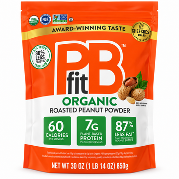 PBfit Organic Peanut Butter Powder 30 oz package with nutritional information and award-winning taste.