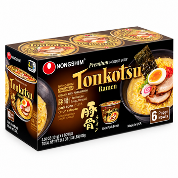Tonkotsu Kuromayu Ramen 3.56 oz Bowls 6-Pack by Life of Style, featuring rich pork broth and premium noodles.