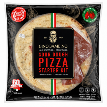 Gino Bambino Sourdough Pizza Starter Kit – 3 Stone-Baked Pizza Crusts & Tomato Sauce, 72-Hour Fermented, 45.72 oz