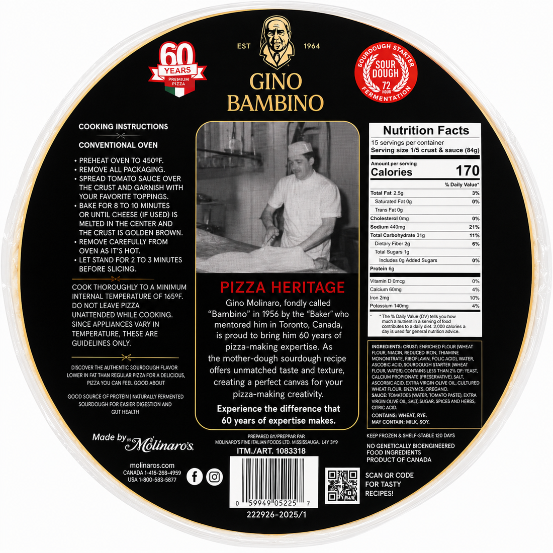 Gino Bambino Sourdough Pizza Starter Kit – 3 Stone-Baked Pizza Crusts & Tomato Sauce, 72-Hour Fermented, 45.72 oz