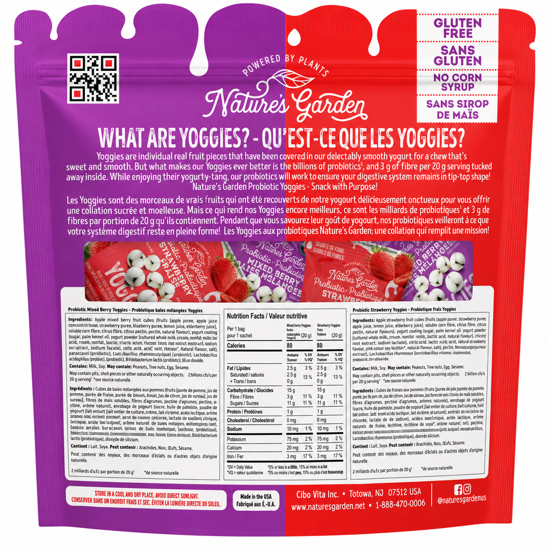 Nature’s Garden Probiotic Yoggies Variety Pack, 21 oz – Strawberry & Mixed Berry Yogurt Covered Fruit Snacks, High Fiber, Gluten Free, Non-GMO