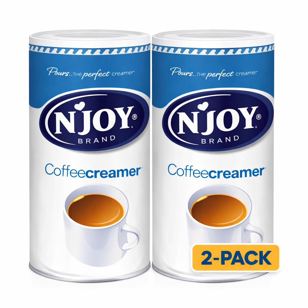 N'JOY non-dairy coffee creamer 2 pack canisters, perfect for enhancing your coffee experience.