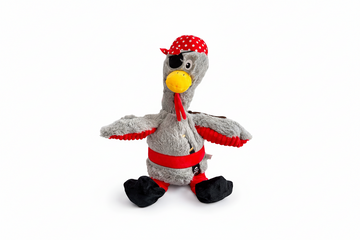Pirate Chicken Dog Toy – 18 Inch plush squeaky toy for medium & large dogs with internal rope and crinkle wings.