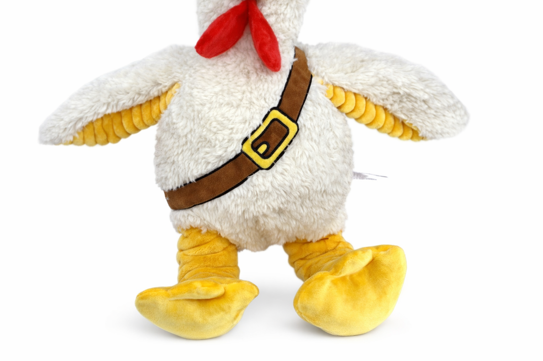 Pirate Chicken Dog Toy – 18 Inch plush squeaky toy with internal rope, durable wings, perfect for medium & large dogs.