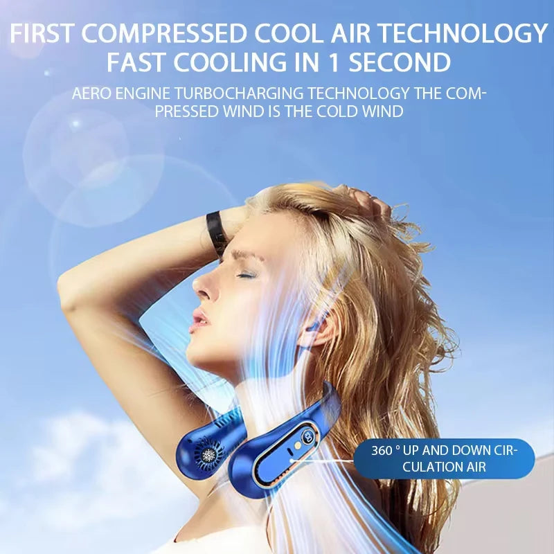 Bladeless Neckband Air Cooler – 5-Speed Wearable Fan