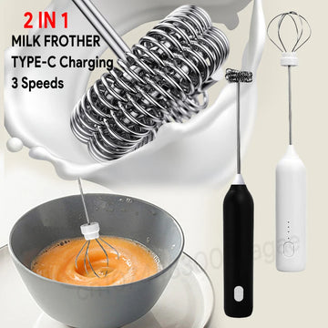 3-Speed Electric Milk Frother – Coffee Whisk & Egg Beater USB Rechargeable