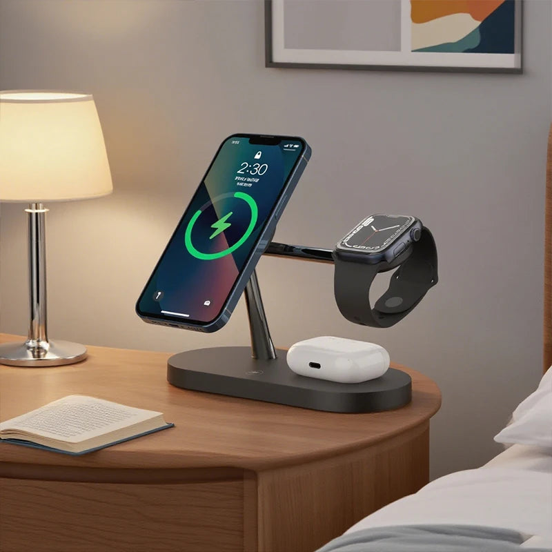 3-in-1 Wireless Charging Station – 15W Magnetic Charger Stand