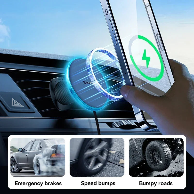 Magnetic Wireless Car Charger – 15W Fast Charging Phone Holder