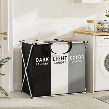 3-Section Foldable Laundry Hamper – Large Divided Clothes Storage Basket