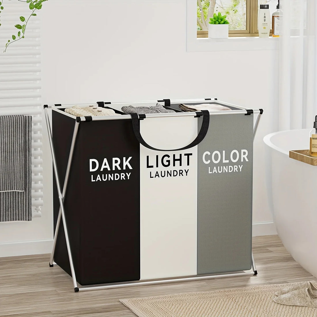 3-Section Foldable Laundry Hamper – Large Divided Clothes Storage Basket