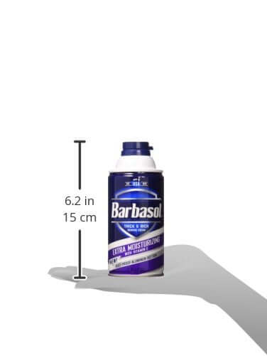 Barbasol Extra Moisturizing Shaving Cream with Vitamin E in a 10 oz. can, ideal for a close, comfortable shave.