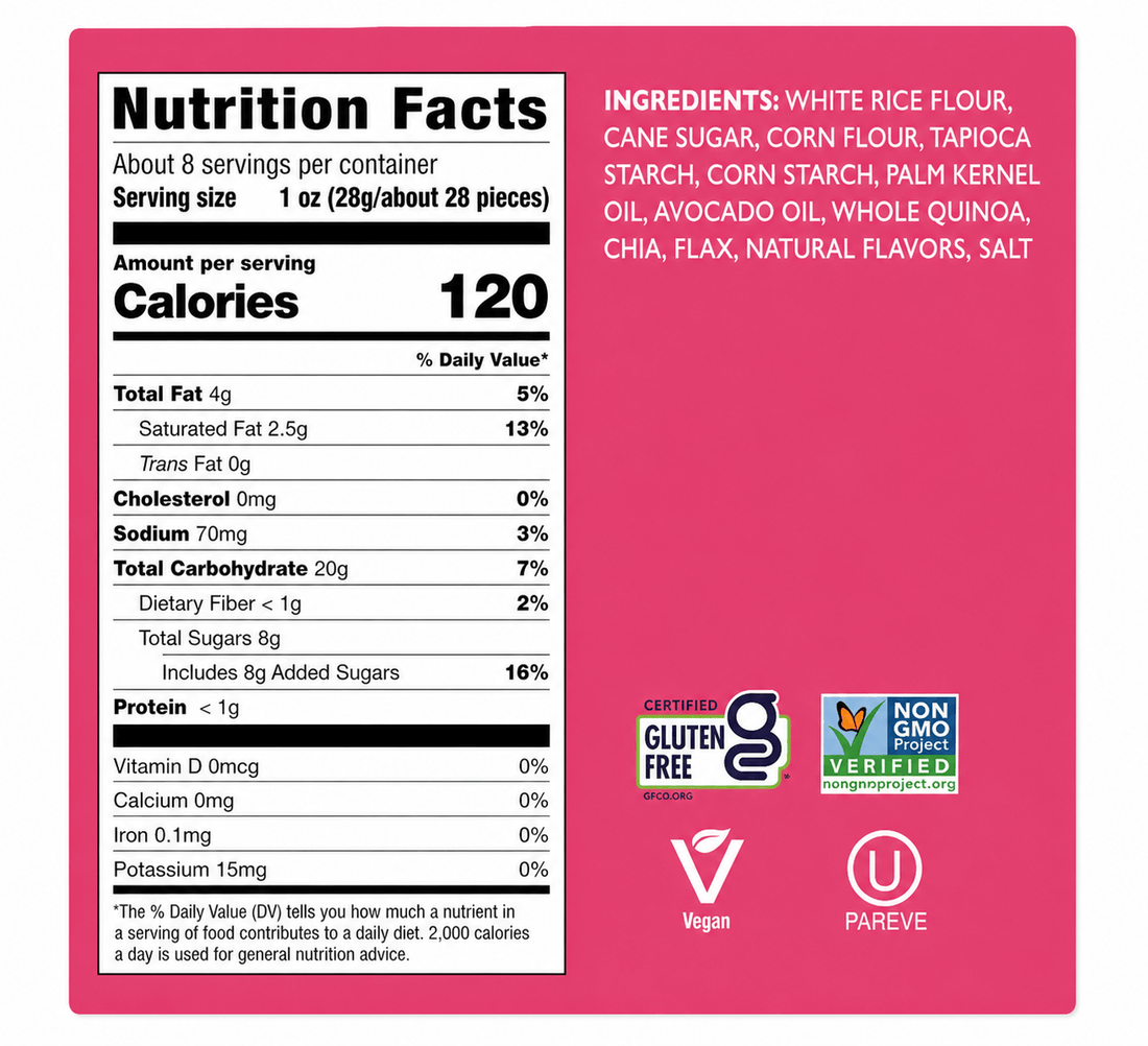 Drizzilicious Frosted Strawberry Mini Rice Cakes - Healthy snack with chia, quinoa, and flax, 90 calories. Healthy strawberry rice cakes.