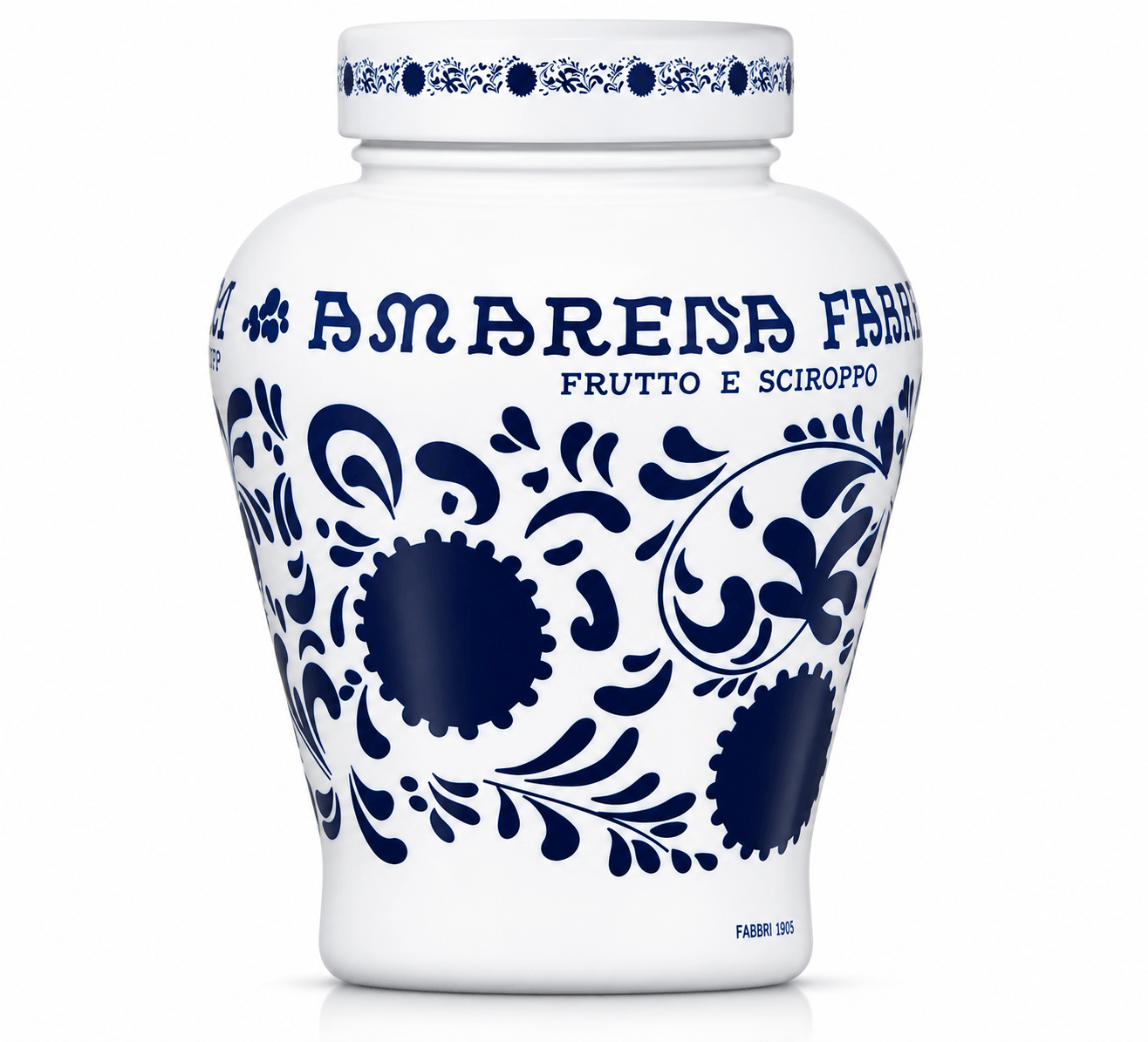 Fabbri Amarena cherries in syrup jar showcasing pitted wild cherries, gluten free and non-GMO.slider_item_6NbTAq