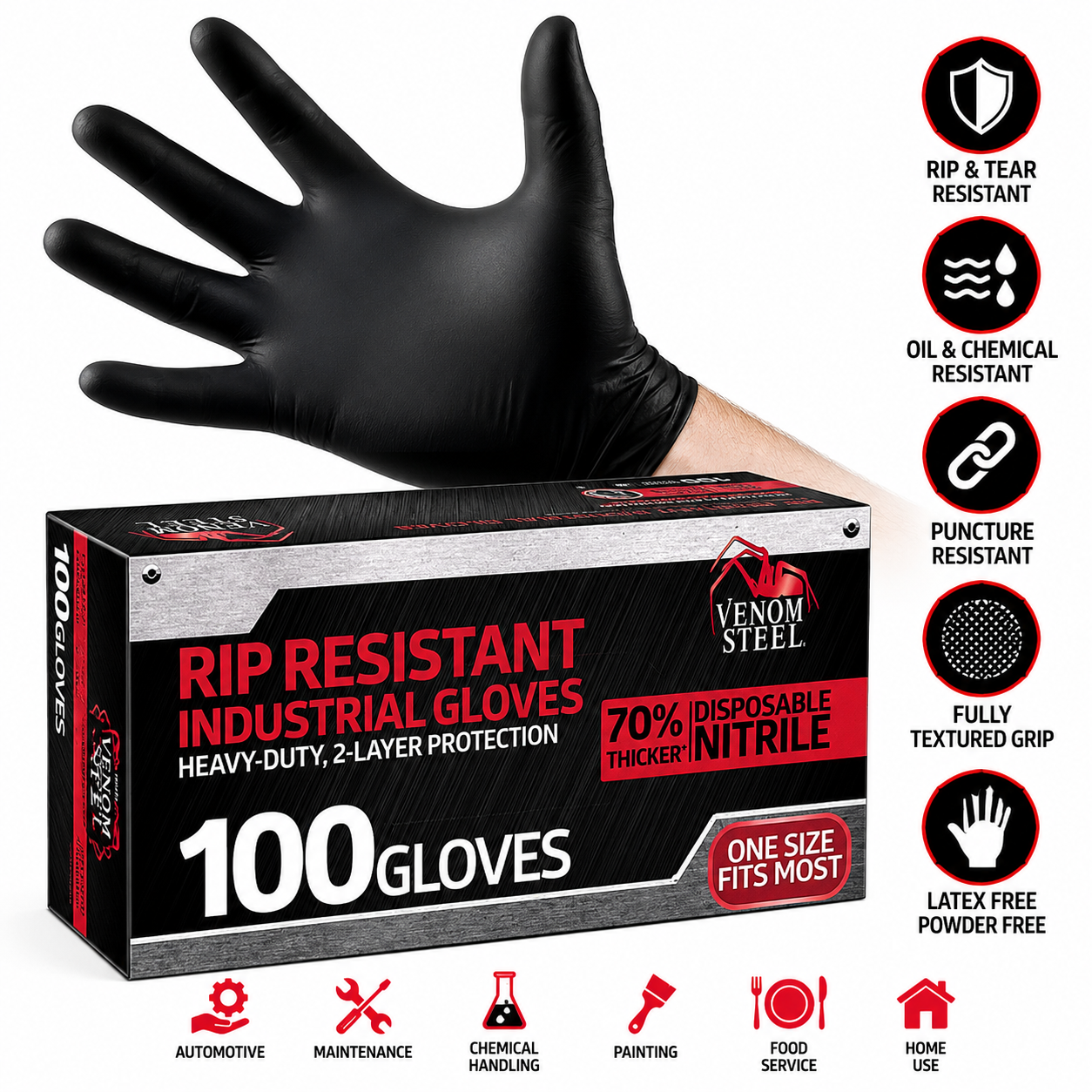 Venom Steel industrial nitrile gloves 6 mil rip resistant 100 count