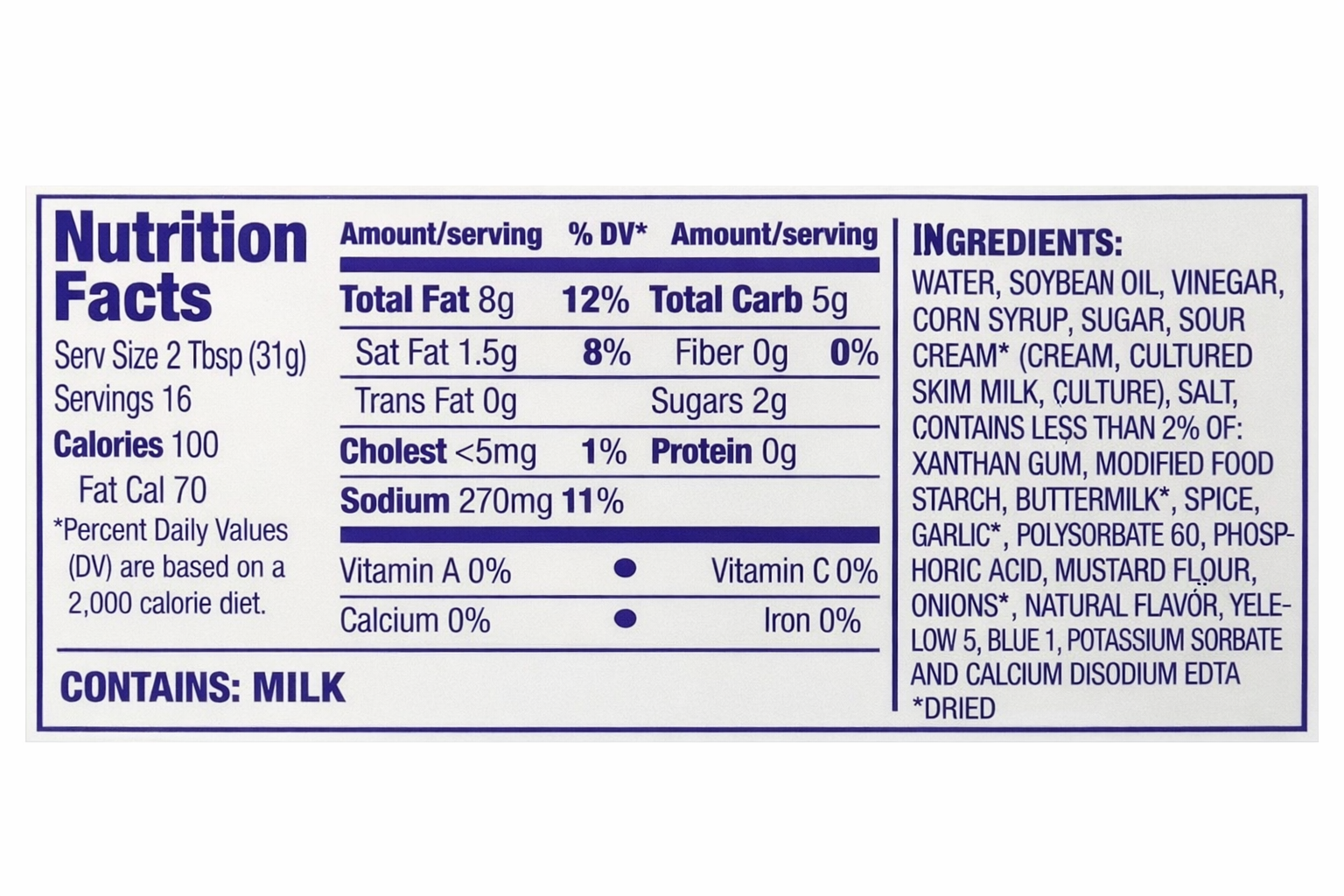 Nutrition facts label for Kraft Green Goddess Dressing, highlighting ingredients and serving information.