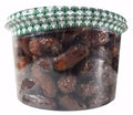 Hadley Organic Pitted Dates California Grown Deglet Noor in a clear container, showcasing organic pitted deglet noor dates.