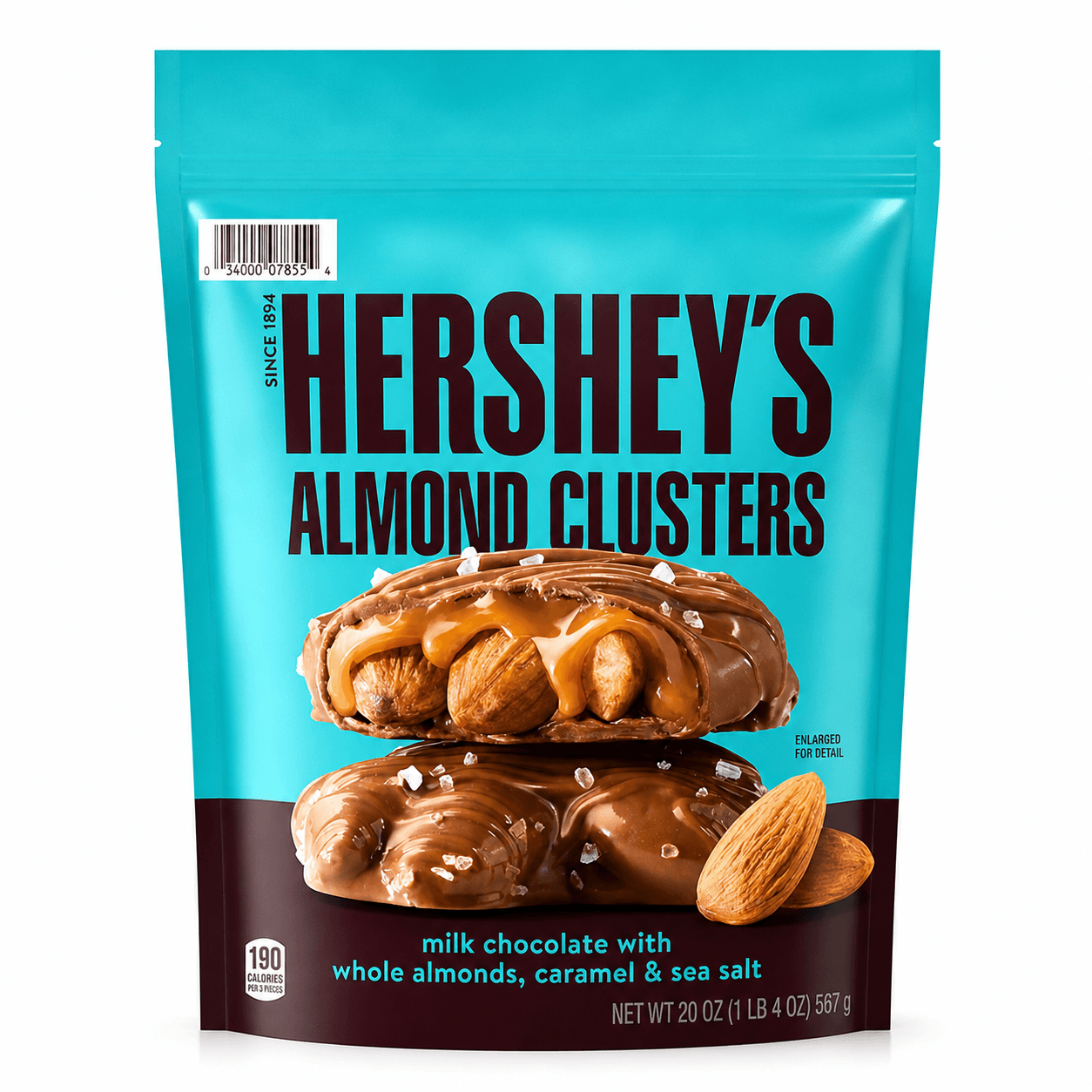 Hershey’s almond caramel clusters milk chocolate bag with whole almonds, caramel, and sea salt, 20 oz.