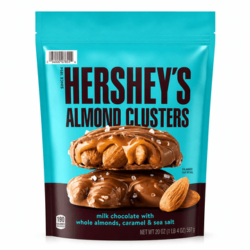 Hershey’s almond caramel clusters milk chocolate bag with whole almonds, caramel, and sea salt, 20 oz.