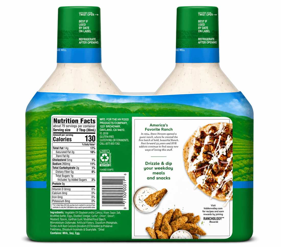 Hidden Valley ranch dressing 40 oz 2-Pack, creamy salad dressing & dip with classic homestyle flavor.