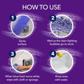 How to use OxiClean bathroom cleaner: spray surface, wait for bubbles, wipe when foam turns white, rinse with water.