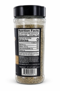 Kinder's Prime Steak seasoning container with black garlic truffle steak seasoning nutrition facts and ingredient label.