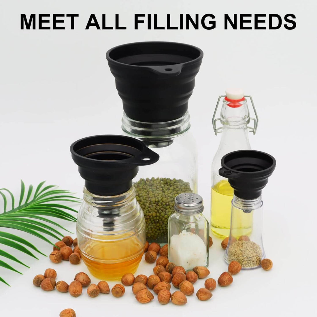 Collapsible Silicone Kitchen Funnel Set – 3 Sizes Food Grade Funnels for Bottles, Liquids, Powders & Wide Mouth Canning