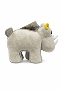 SAFARI Tough Dog Plush Toy featuring a rhinoceros design, a durable dog plush toy with squeaker for interactive play.