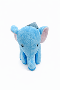 SAFARI Tough Dog Plush Toy in the shape of a blue elephant, durable dog plush toy with a squeaker.