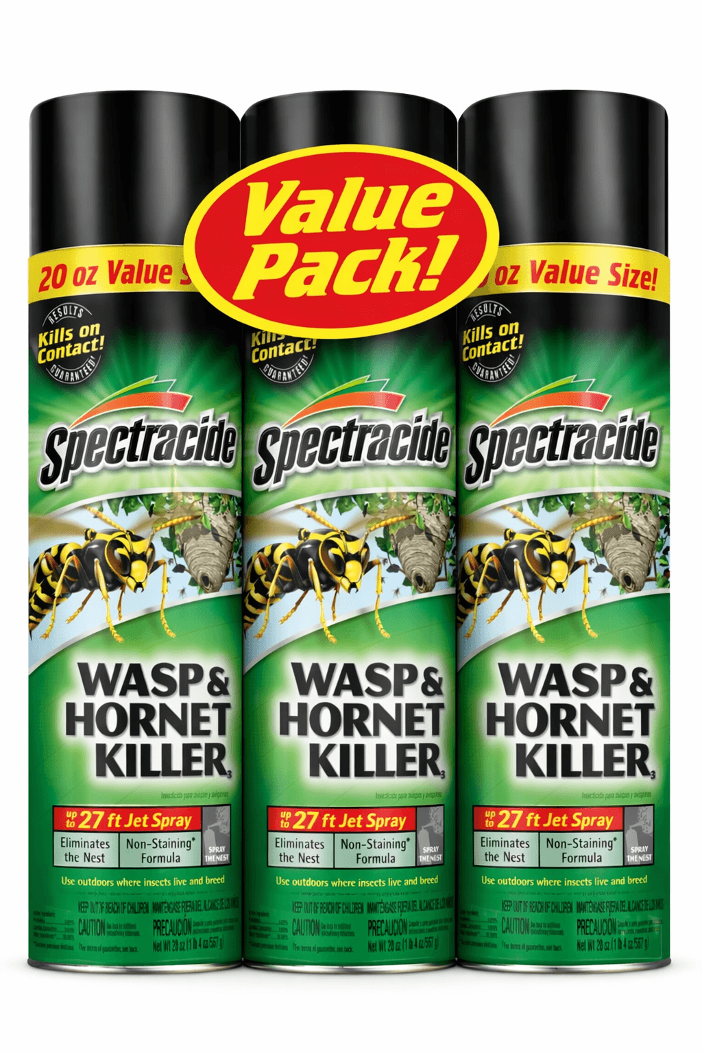Spectracide Wasp & Hornet Killer Spray 20 oz (3-Pack) with 27 ft Jet Spray, outdoor insect killer for wasps and hornets.