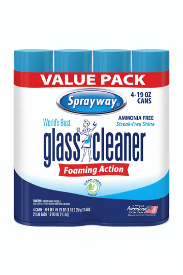 Sprayway Glass Cleaner value pack with 4 cans, ammonia-free streak-free glass cleaner for cleaning surfaces.