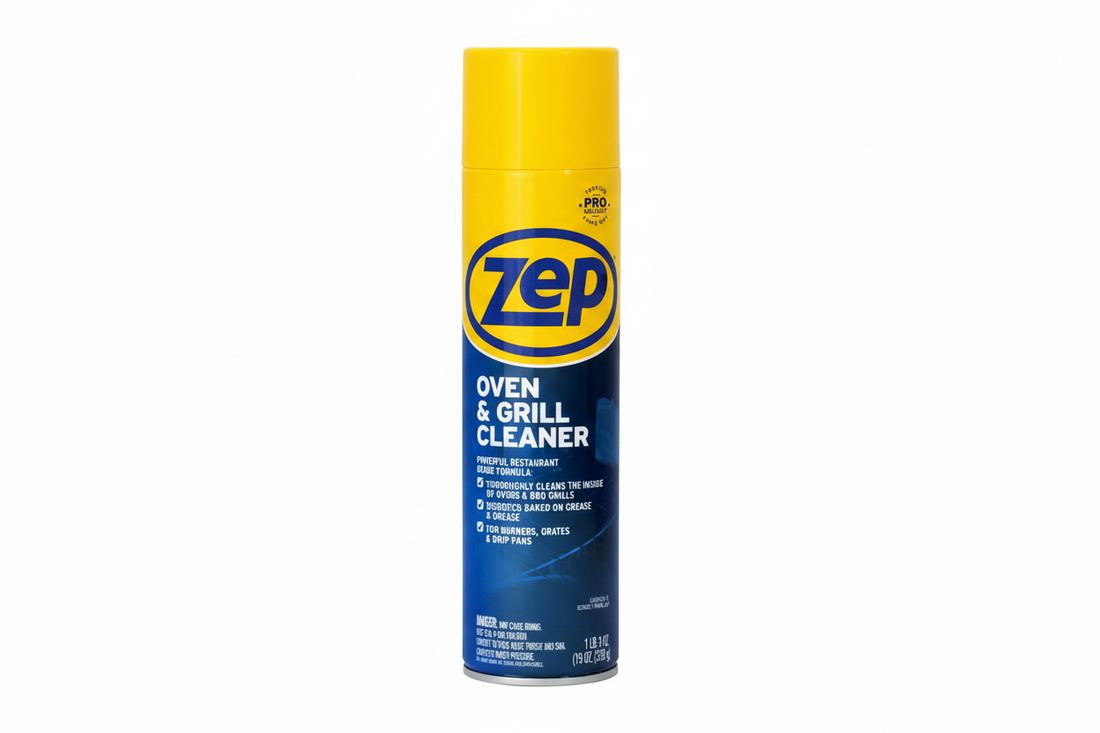 Zep Commercial Grill And Oven Cleaner aerosol can with citrus scent for effective cleaning of grills and ovens.